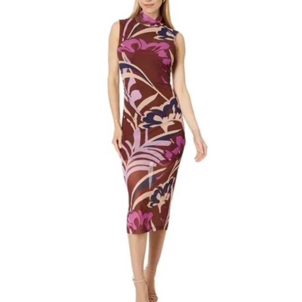 NWT Sanctuary Love Like No Other Dress Floral Mesh Mock Neck Midi Large Fall